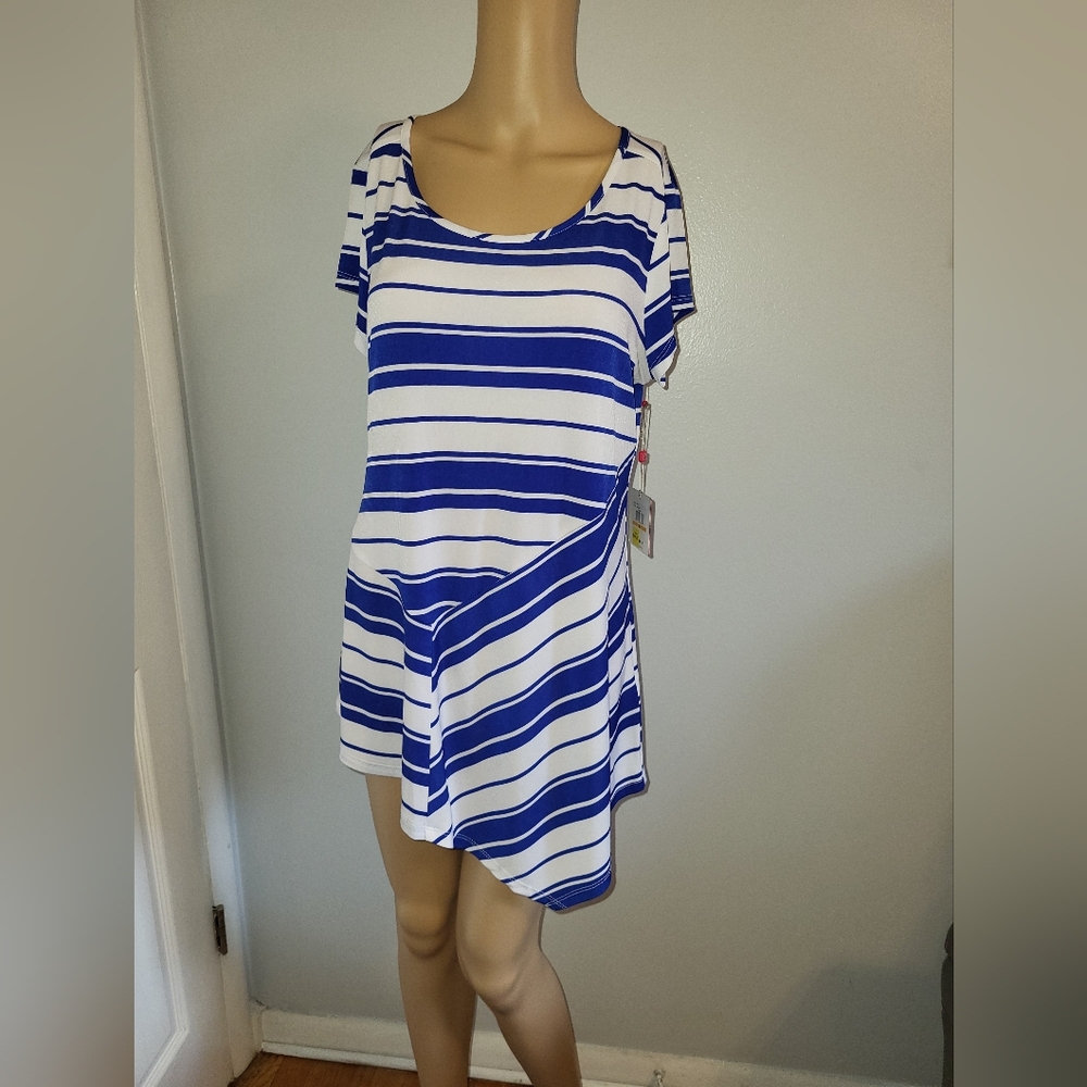 Rafaella Blue and White Striped Tunic Top